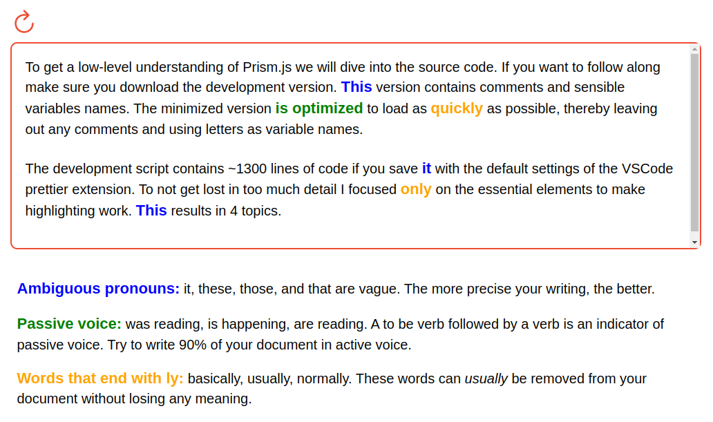 A screenshot of the write-tight browser user interface.