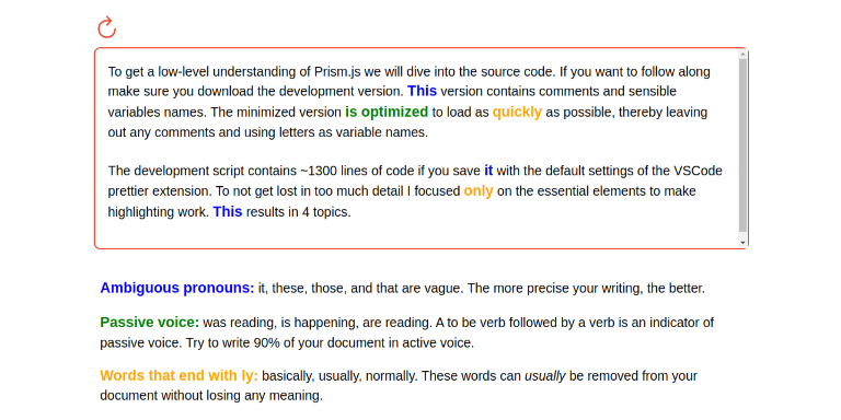 Screenshot of write-tight, a Python program that improves your business writing by analyzing your text with regular expressions and NLP.